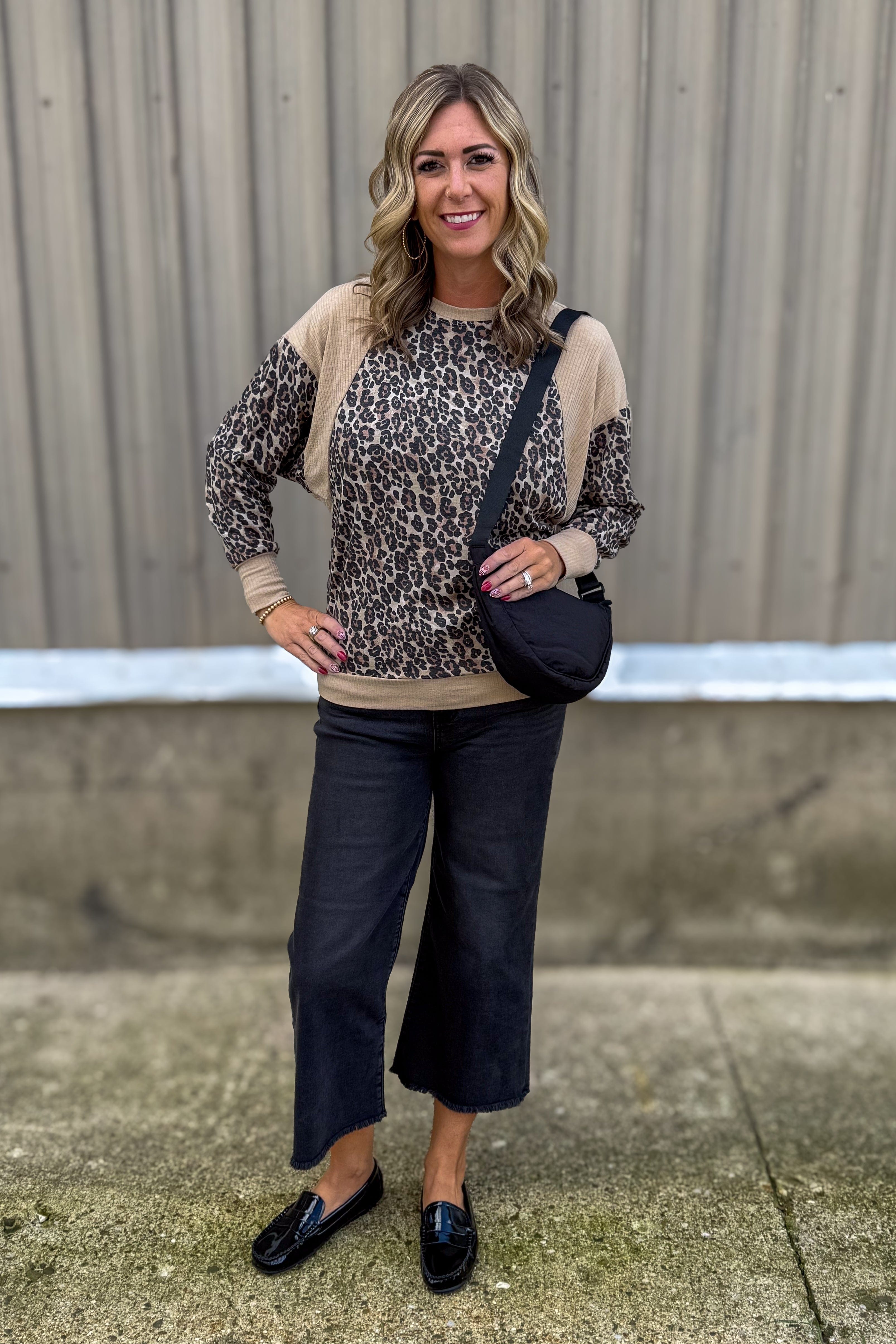Leopard Contrast Long Sleeve Top styled