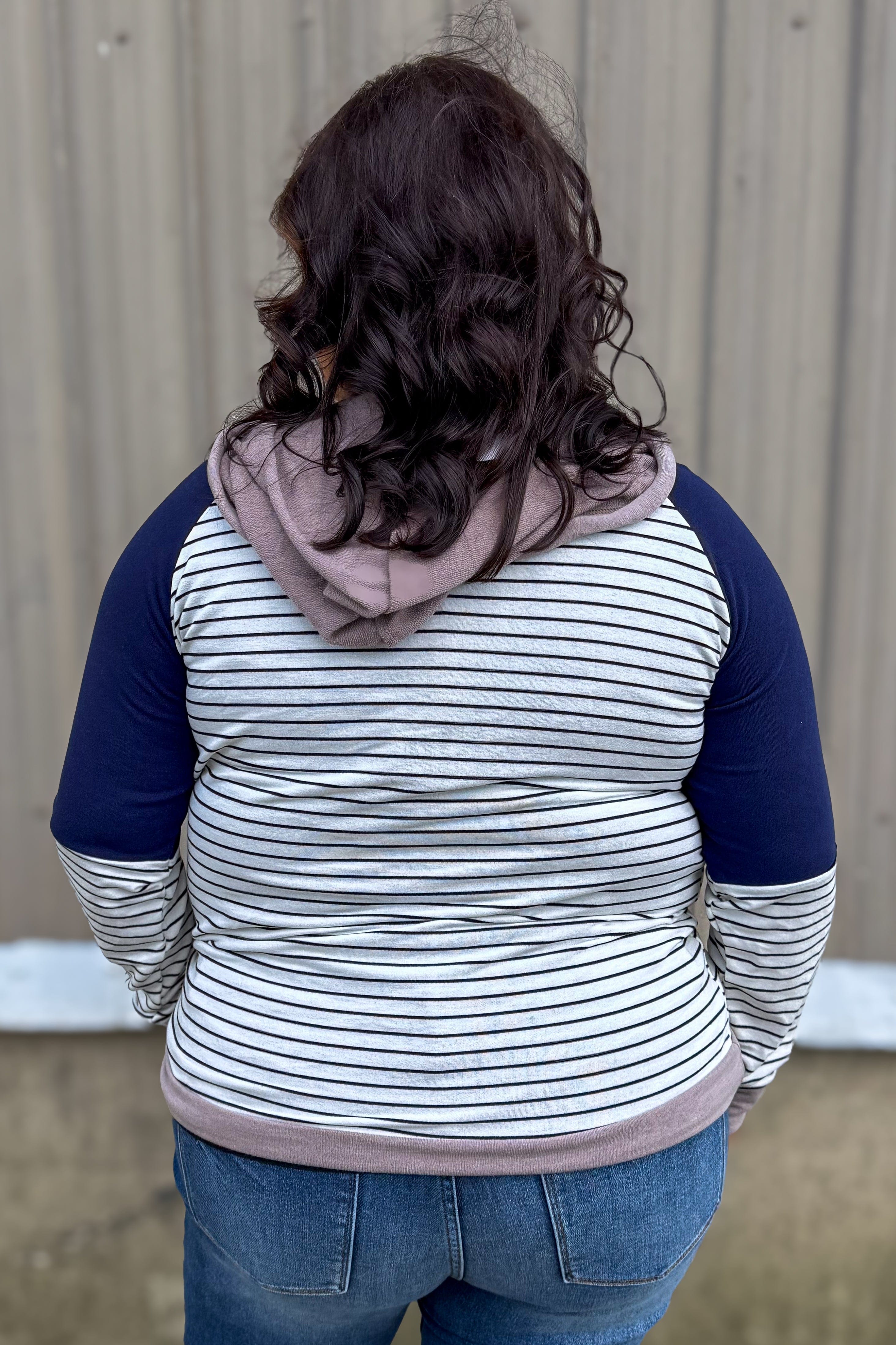 Mocha & Navy Color Block Stripe Hooded Top back