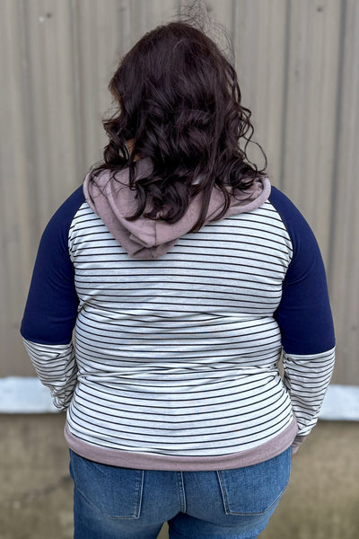 Mocha & Navy Color Block Stripe Hooded Top back