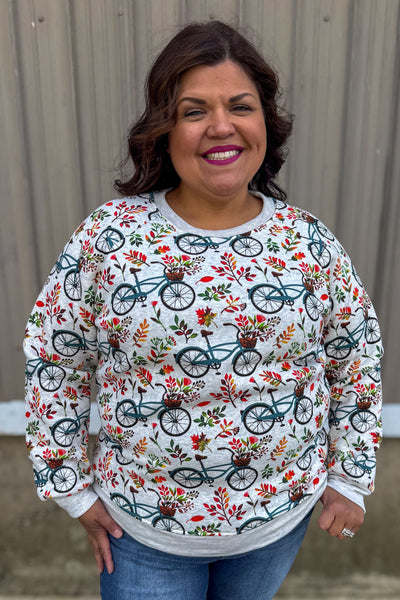 Light Grey Bicycle Print Pullover Top