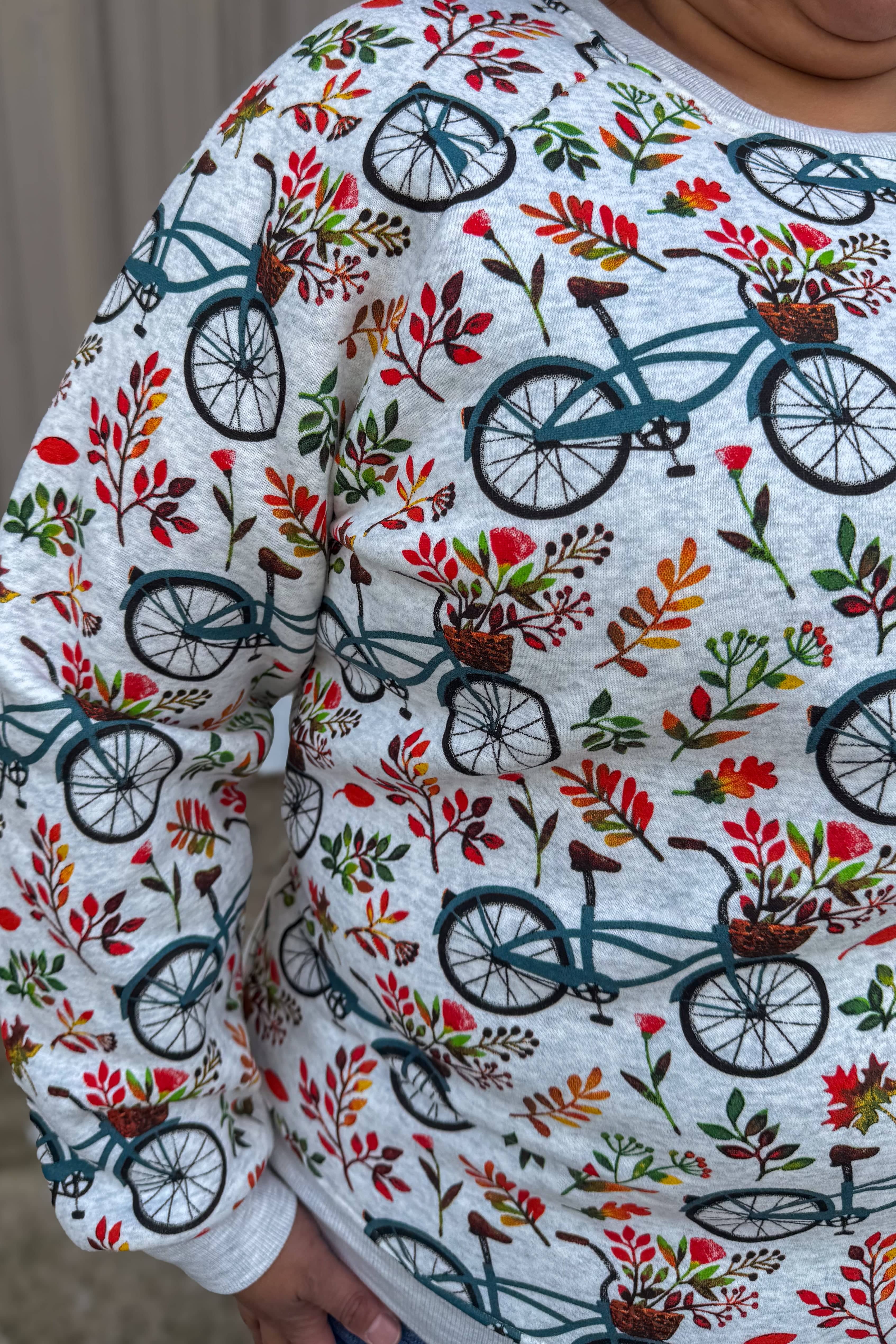 Light Grey Bicycle Print Pullover Top details