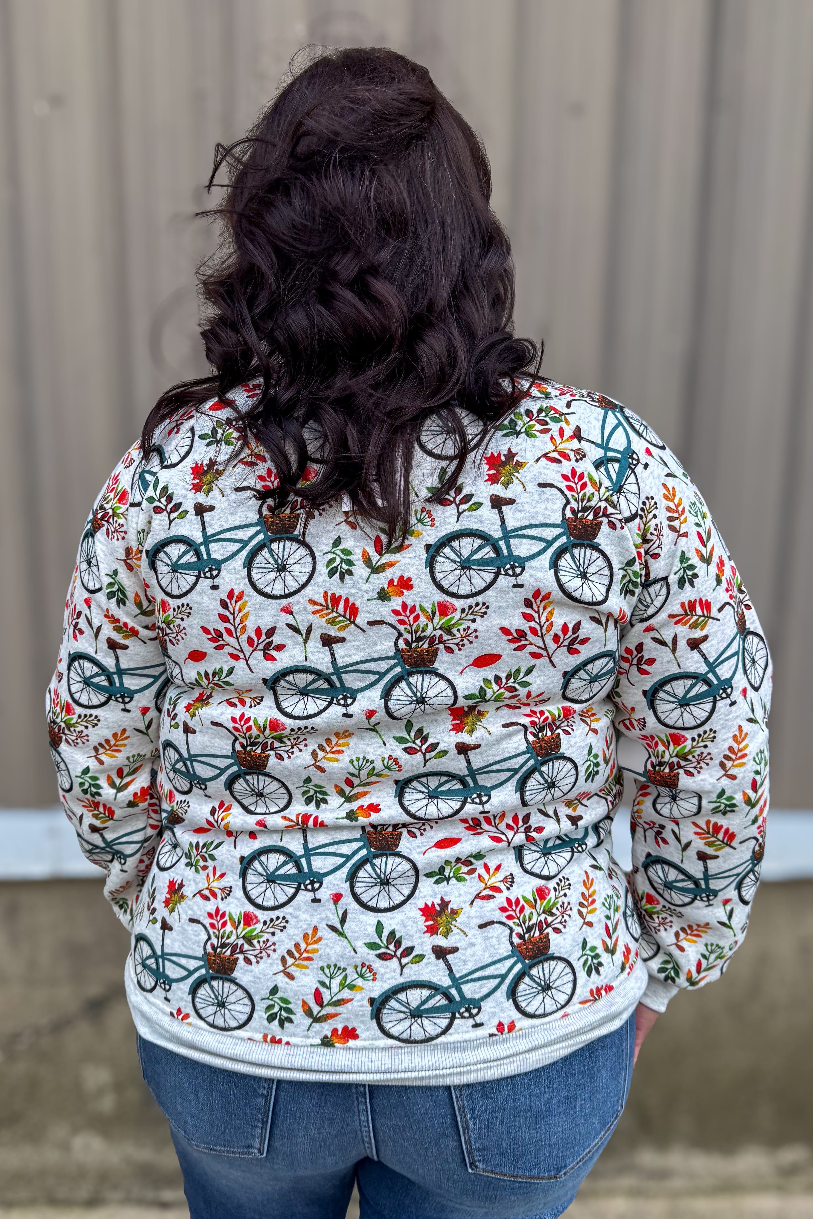 Light Grey Bicycle Print Pullover Top back