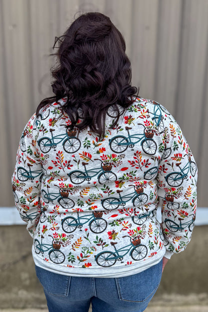 Light Grey Bicycle Print Pullover Top back