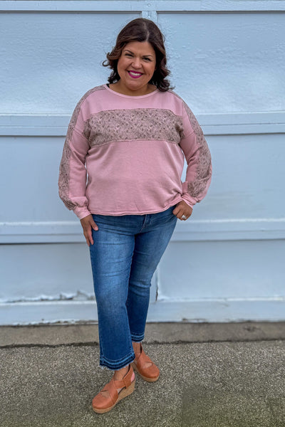 Dusty Pink Crewneck Floral Contrast styled