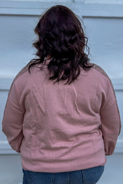 Dusty Pink Crewneck Floral Contrast back