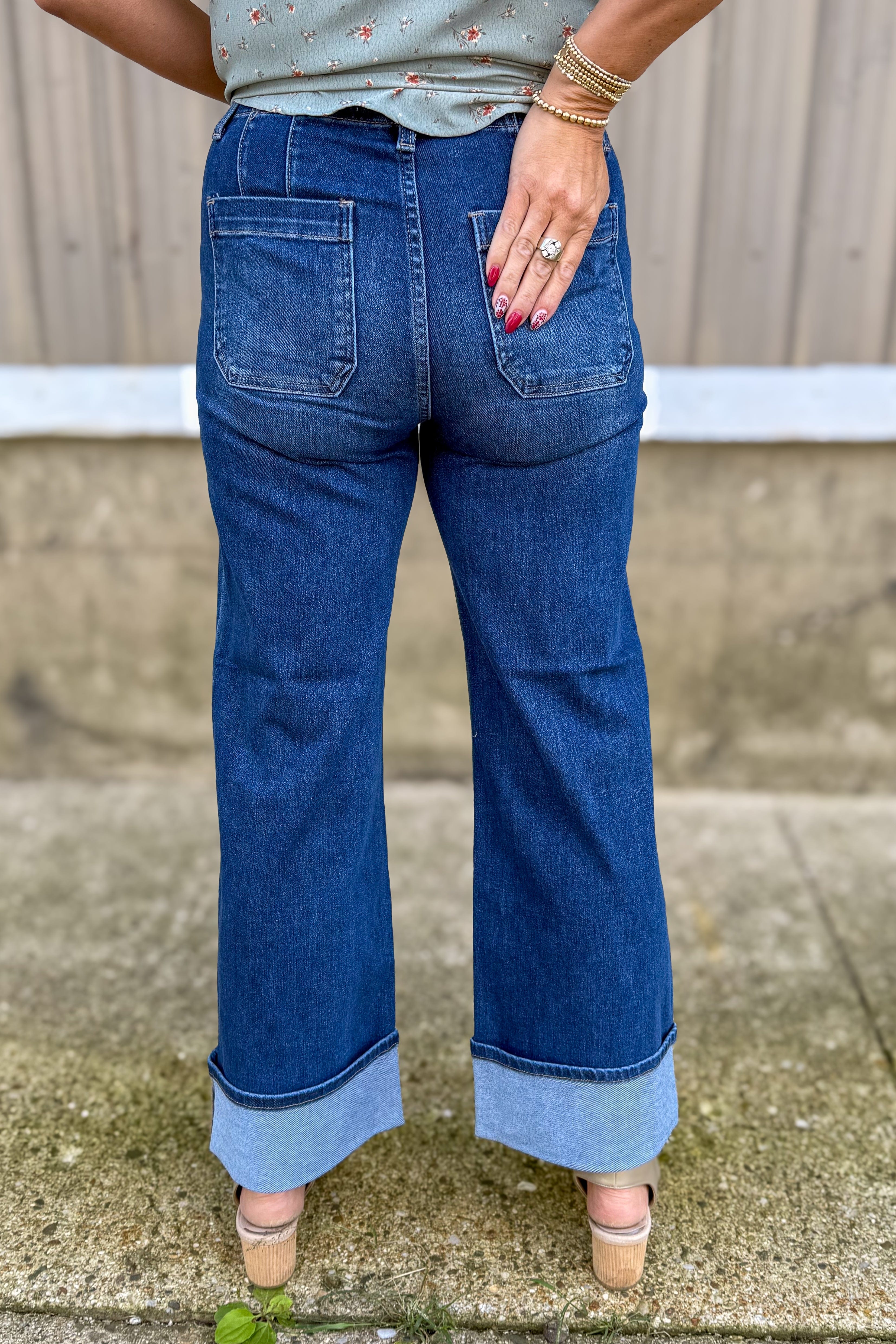 Dark High Rise Ankle Button Down Cuffed Jean back