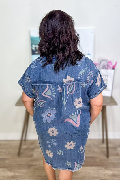 Washed Print Denim Shirt Dress back