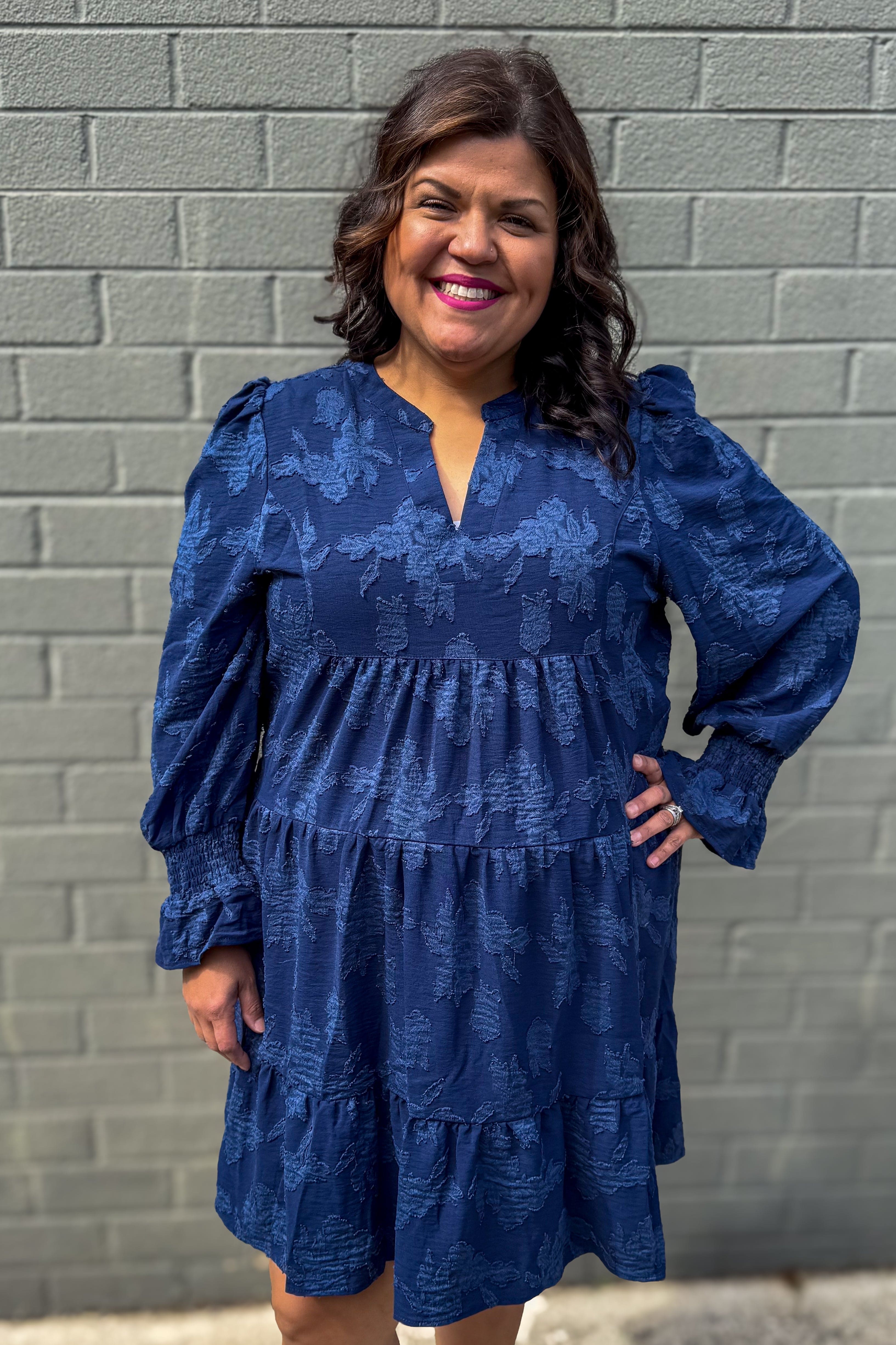 Navy Floral Texture Mini Dress