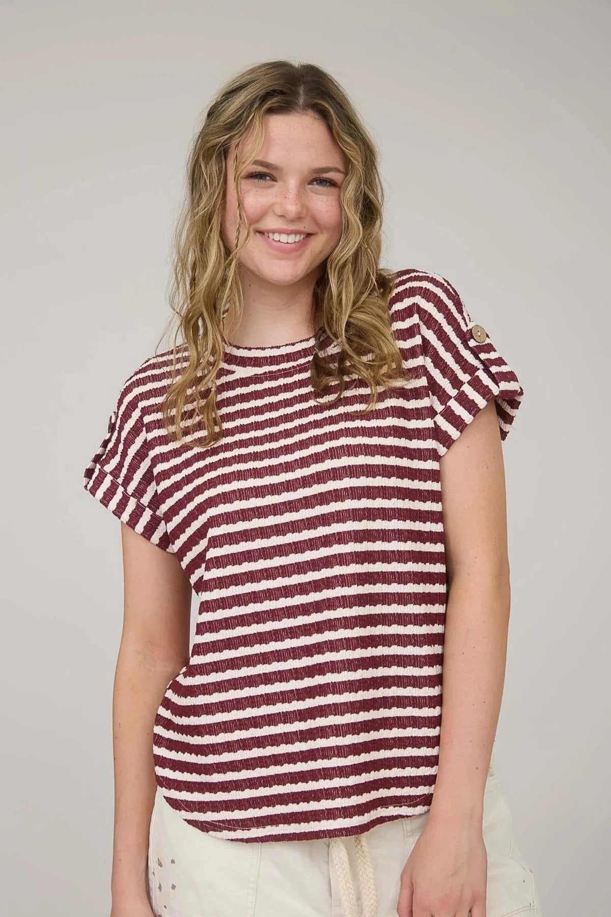 Burgundy Stripe Texture Knit Top
