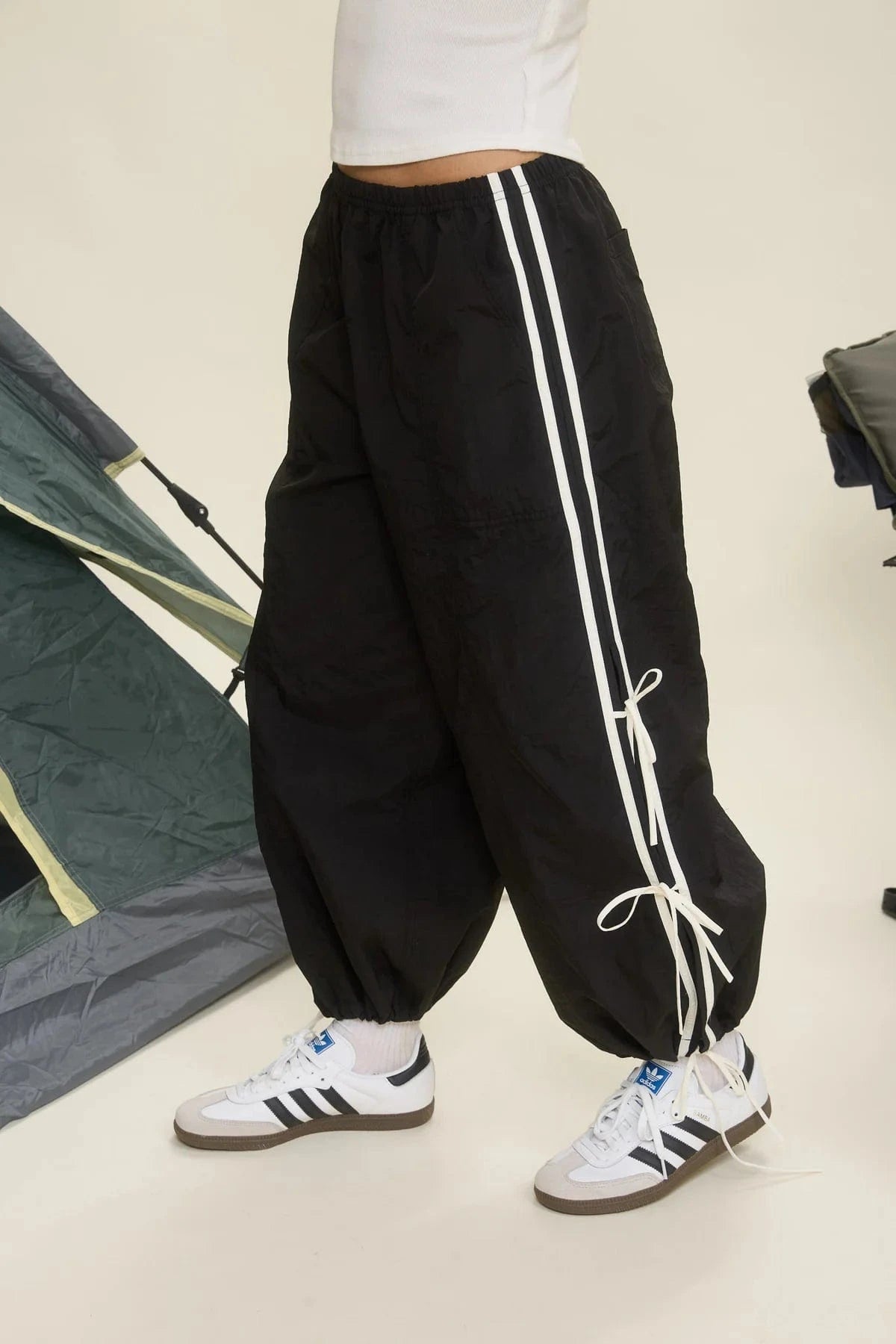 Black Side Stripe Tie Strap Track Joggers