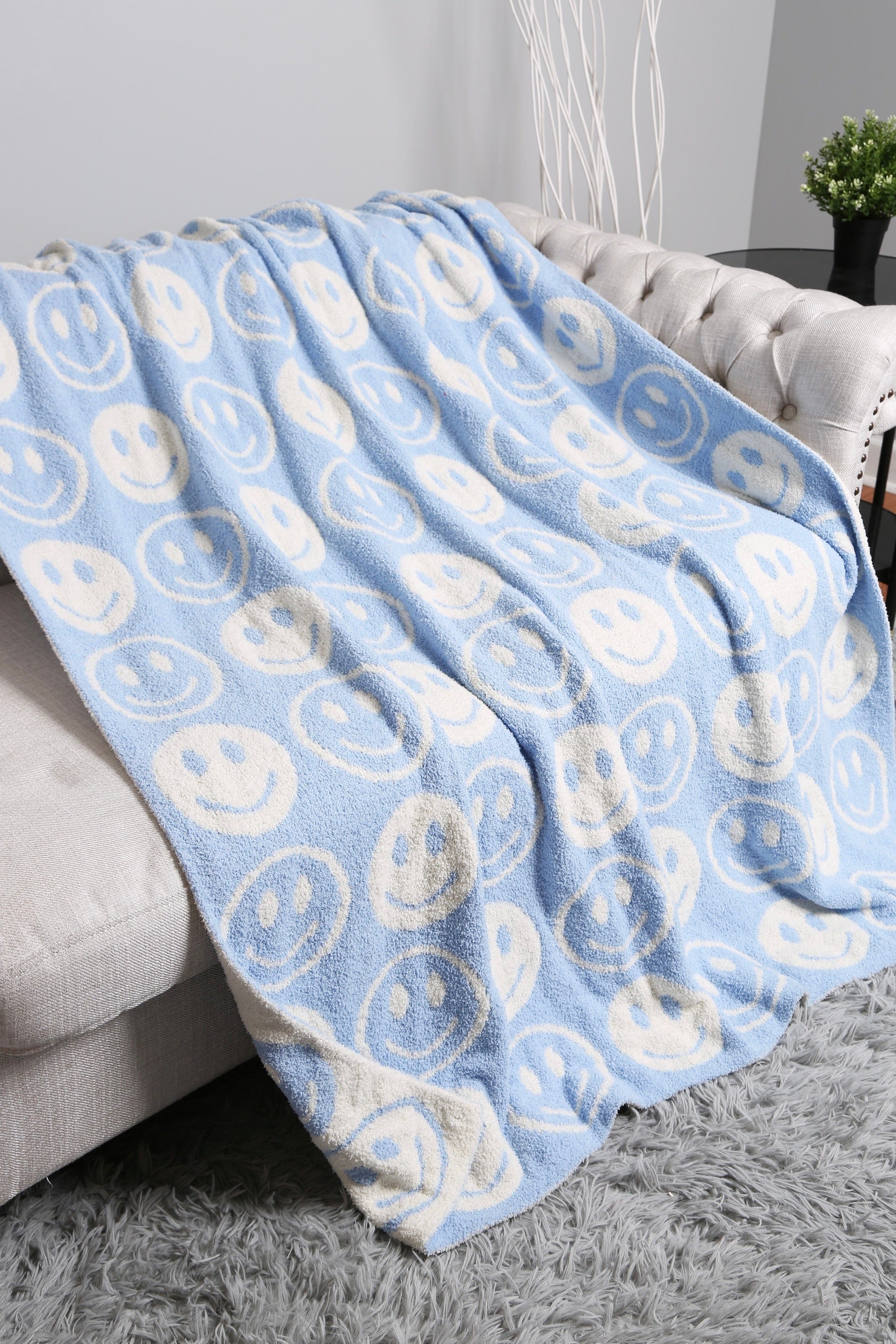 Blue Happy Face Luxury Soft Blanket