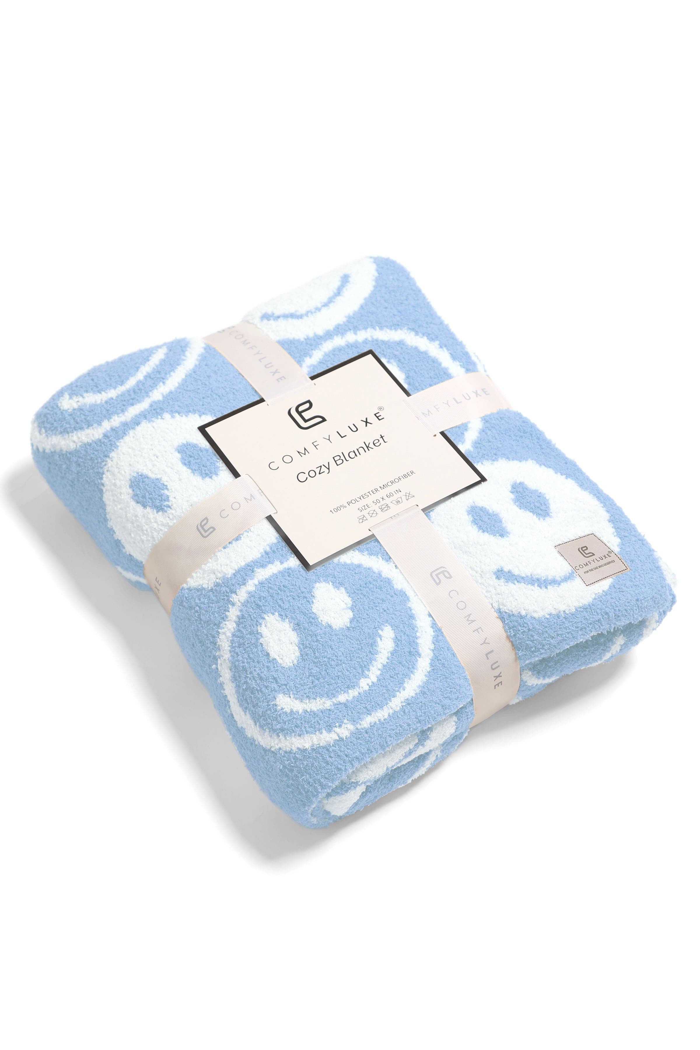 Blue Happy Face Luxury Soft Blanket