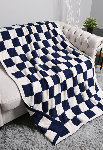 Navy Checkered Luxury Soft Blanket