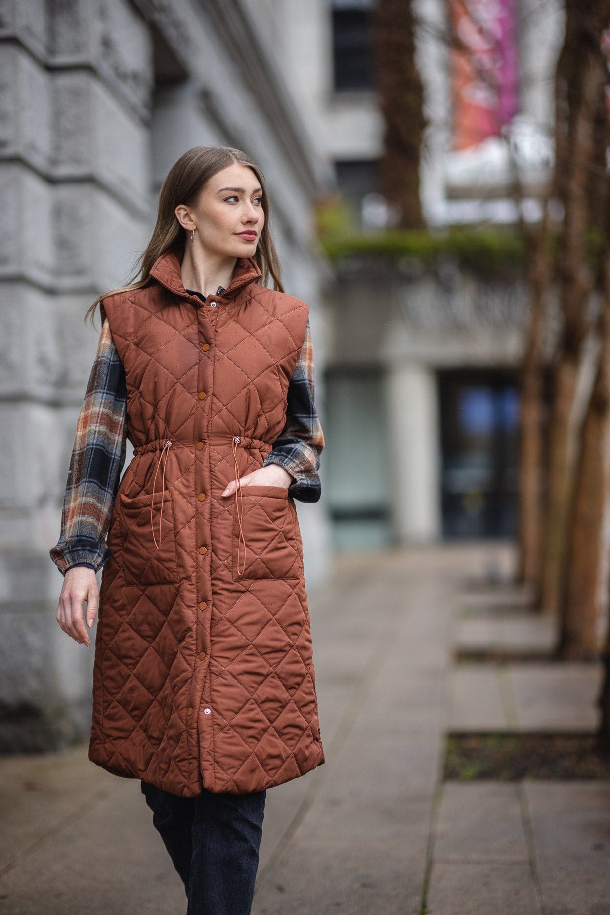 Rust Puffer Vest w/Drawstring Waist