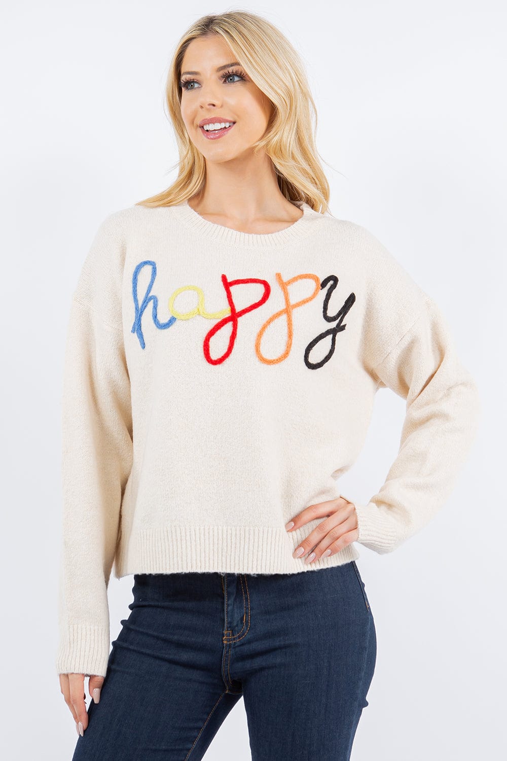 Taupe Scripted Happy Sweater