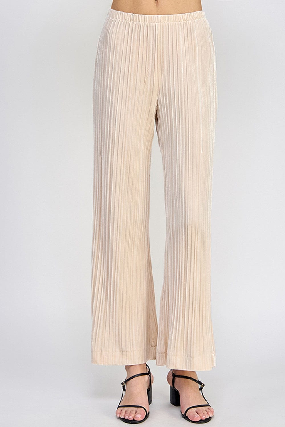 Cream Pleated Velvet Pants