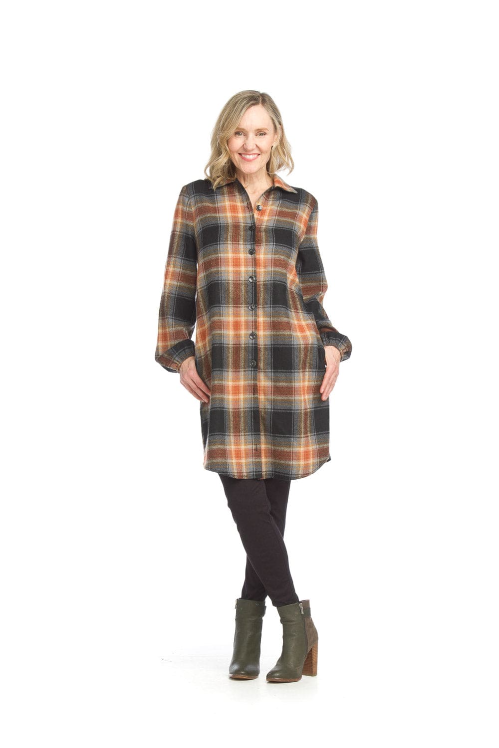 Plaid Shirt Dress with Pockets