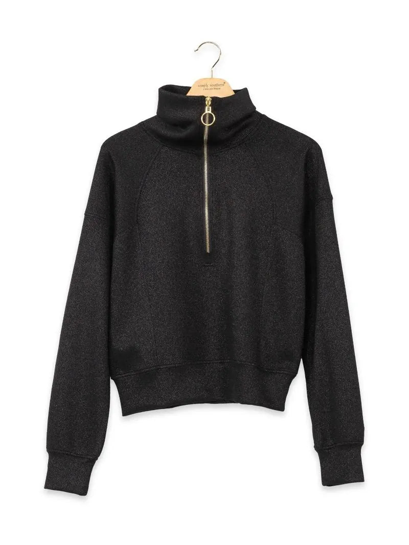 Black Sparkle Zip Pullover