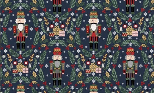 2pc Christmas Nutcracker Gift Chenille Rug Set 20X32 / 24X40 Navy