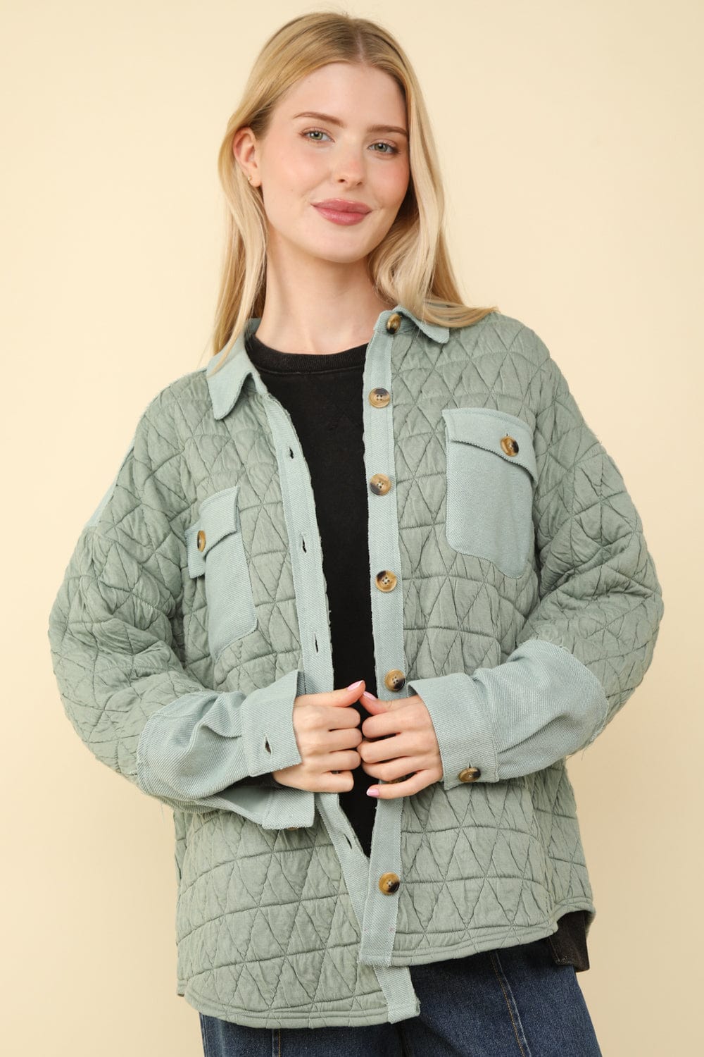 Sage Quilted Shacket Jacket