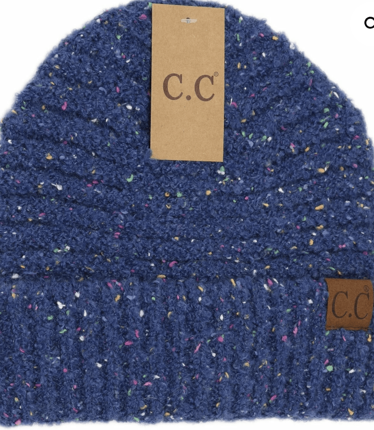Confetti Boucle Yarn Cuff Beanie - Navy Peony