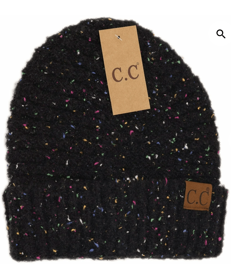 Confetti Boucle Yarn Cuff Beanie - Black