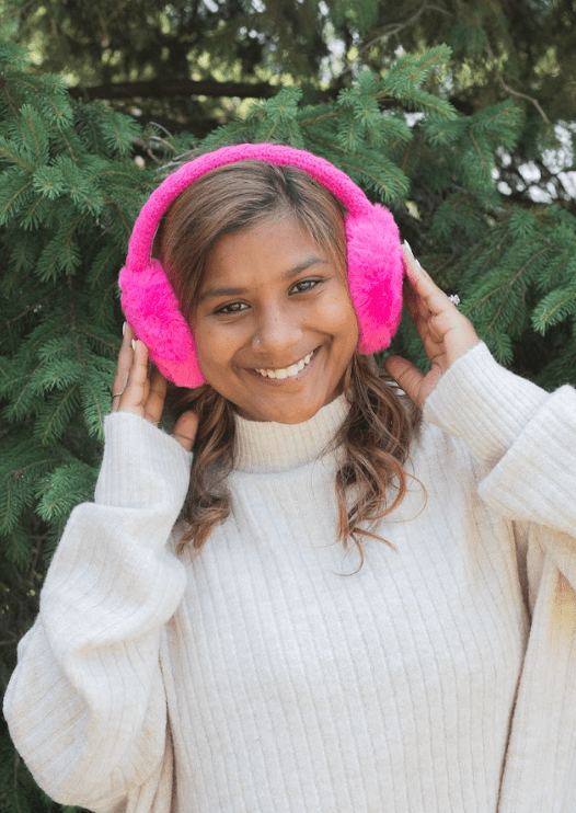 Cable Knit Fur Earmuff - Hot Pink