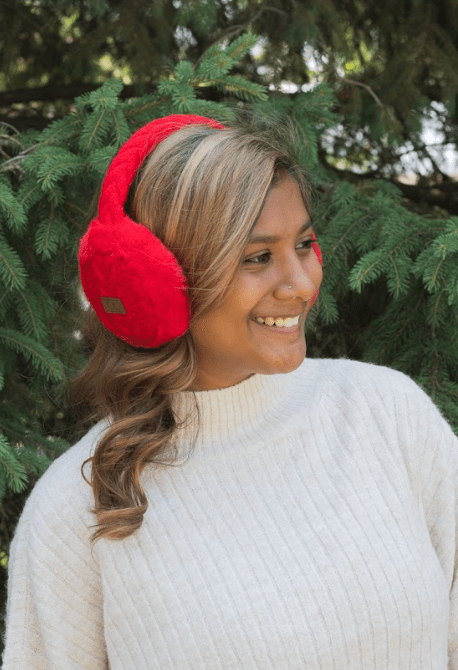 Cable Knit Fur Earmuff - Red