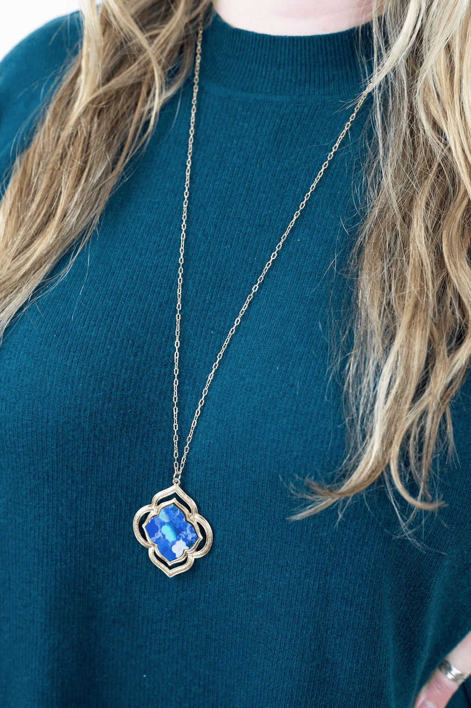 Navy Print Pendant Necklace