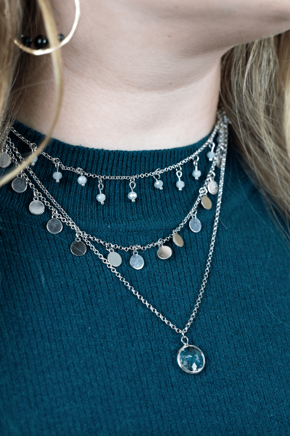 Triple Layer Silver Necklace