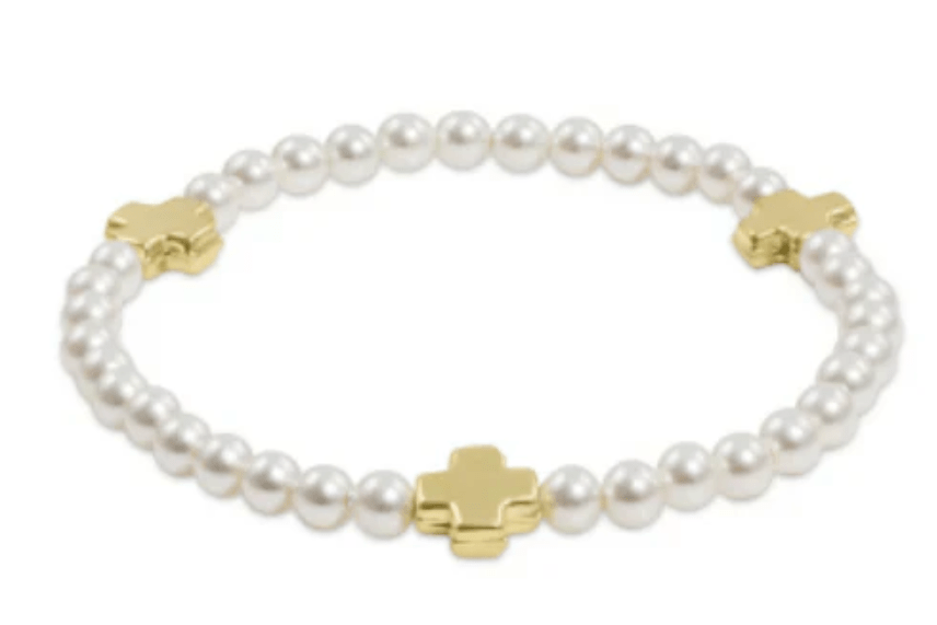 Signature Cross 4mm Pearl Bracelet - Gold