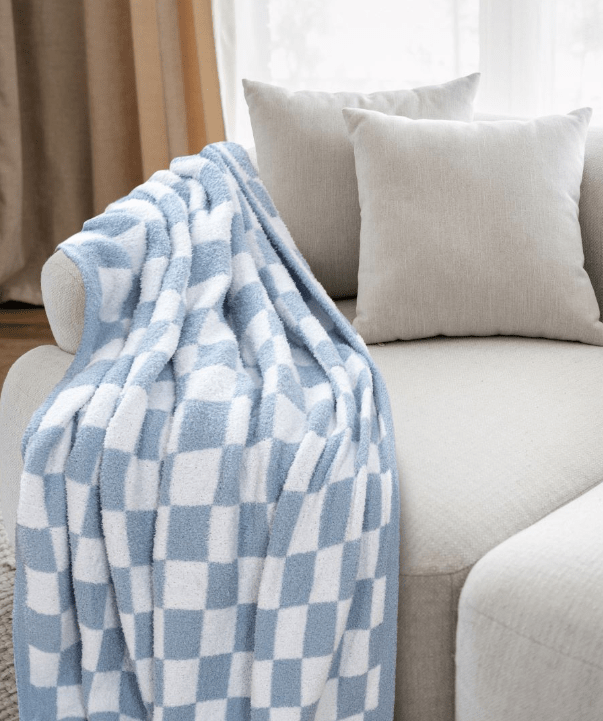Checker Feather Knit Throw 50x60" - Blue