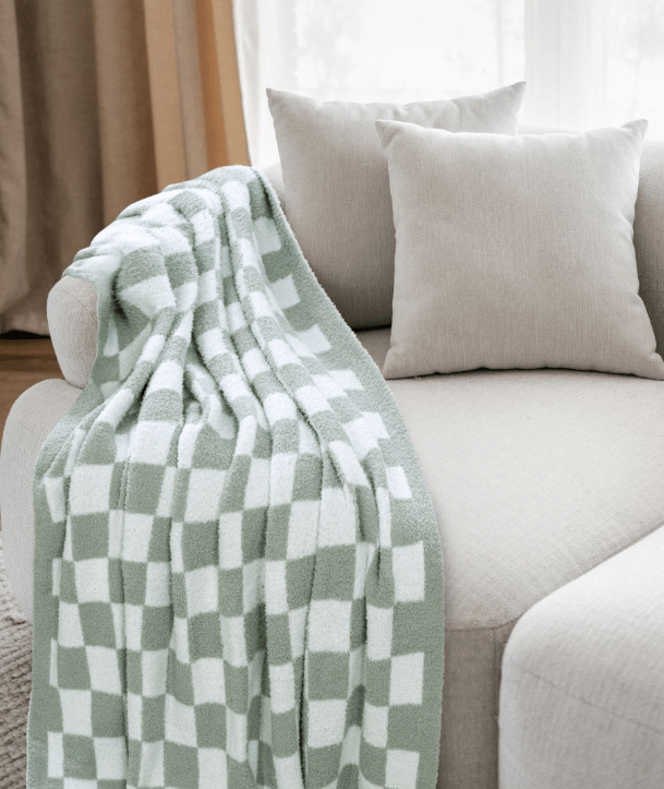 Checker Feather Knit Throw 50x60" - Sage