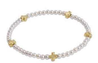 Signature Cross Small 3mm Pearl  Bracelet - Gold
