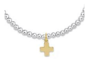 Classic Sterling Mixed Metal 3mm Bead Bracelet - Signature Cross Gold Charm