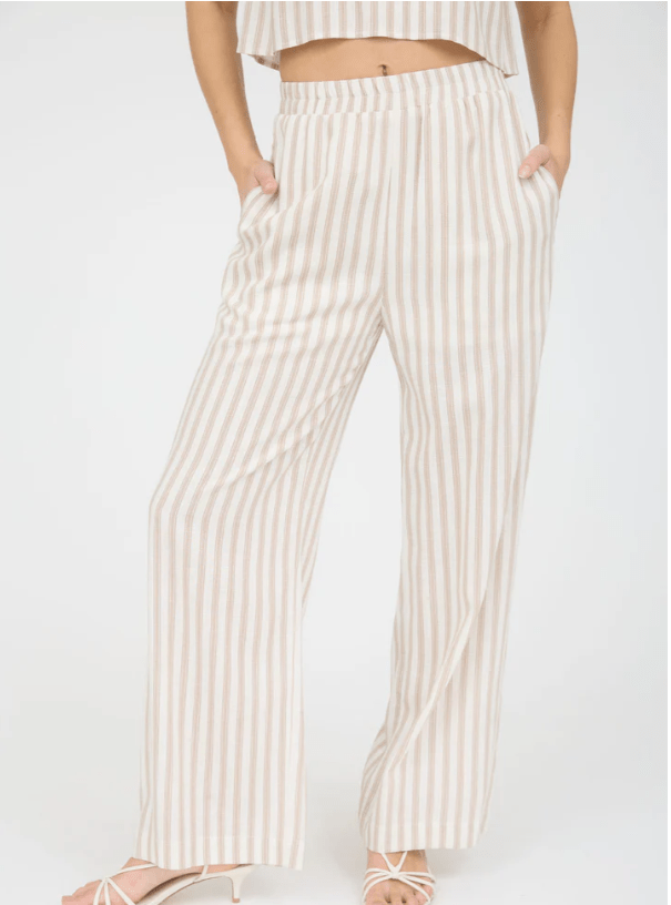 Khaki Stripe Linen Wide Leg Pants