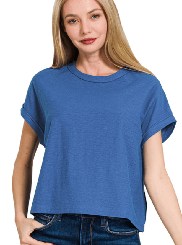 Classic Blue Cotton Round Neck Tee