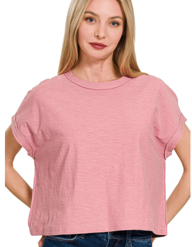 Light Rose Cotton Round Neck Tee