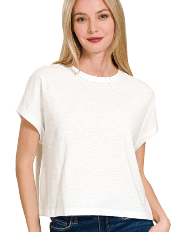 White Cotton Round Neck Tee