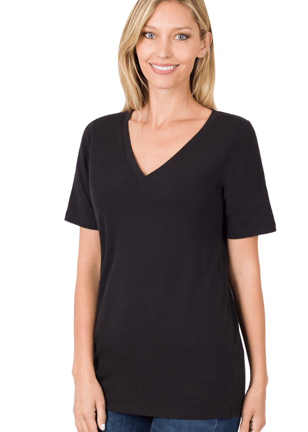 Black V-Neck Short Sleeve Tee