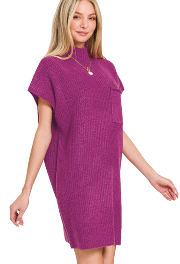 Light Plum Mock Neck Pocket Sweater Dress