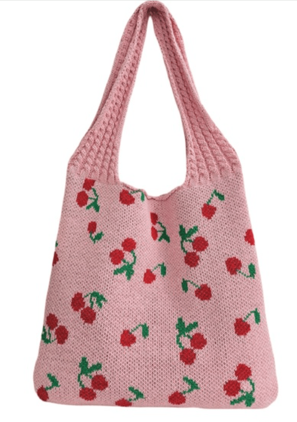 Pink Cherry Woven Crochet Bag