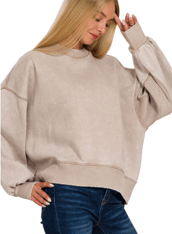 Ash Mocha Acid Wash Oversized Pullover