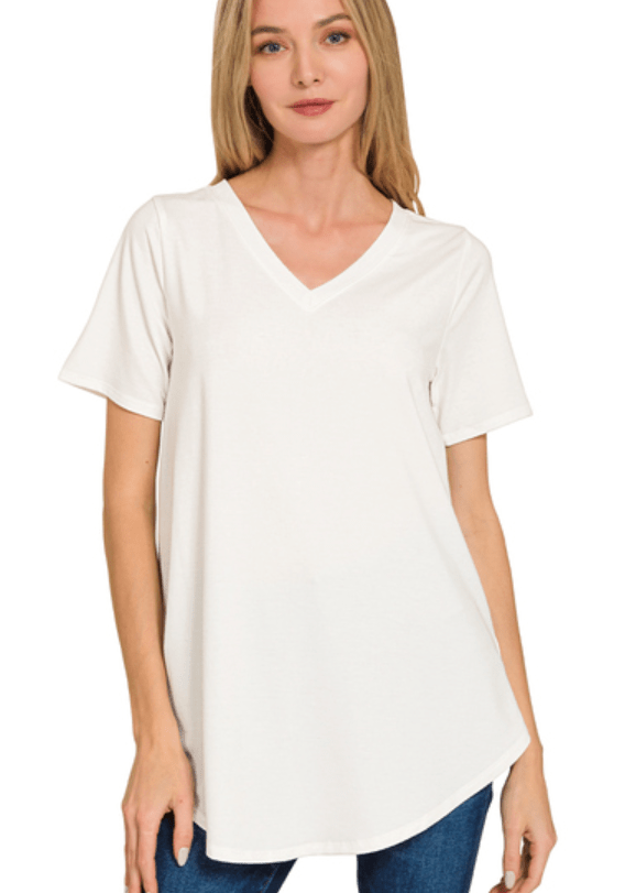 Ivory V-Neck Round Hem Top