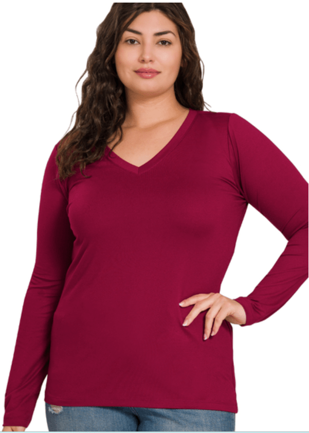 Cabernet Brushed V-Neck Long Sleeve Top