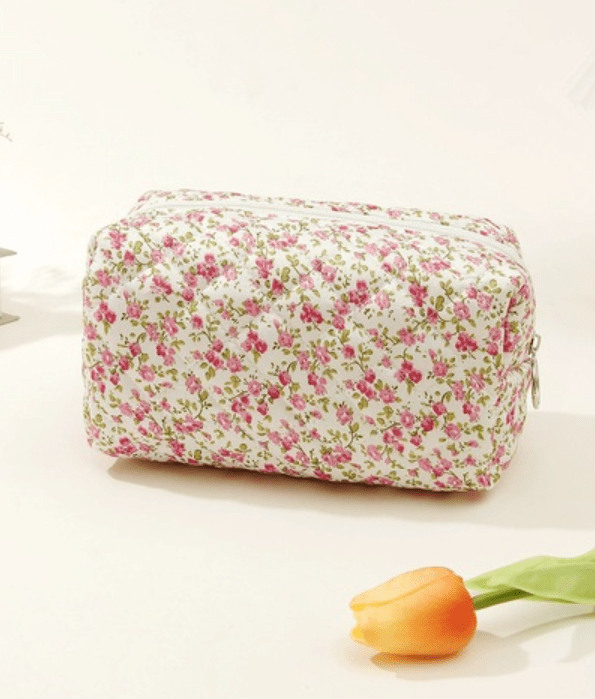 Fuchsia Quilted Floral Cosmetic Bag