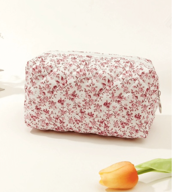 Rose Quilted Floral Cosmetic Bag