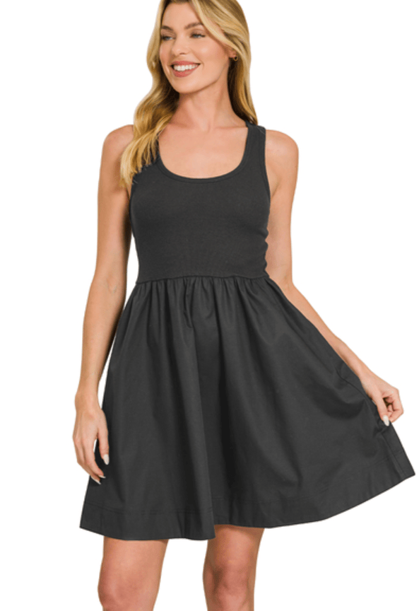 Black Knit & Woven Midi Dress