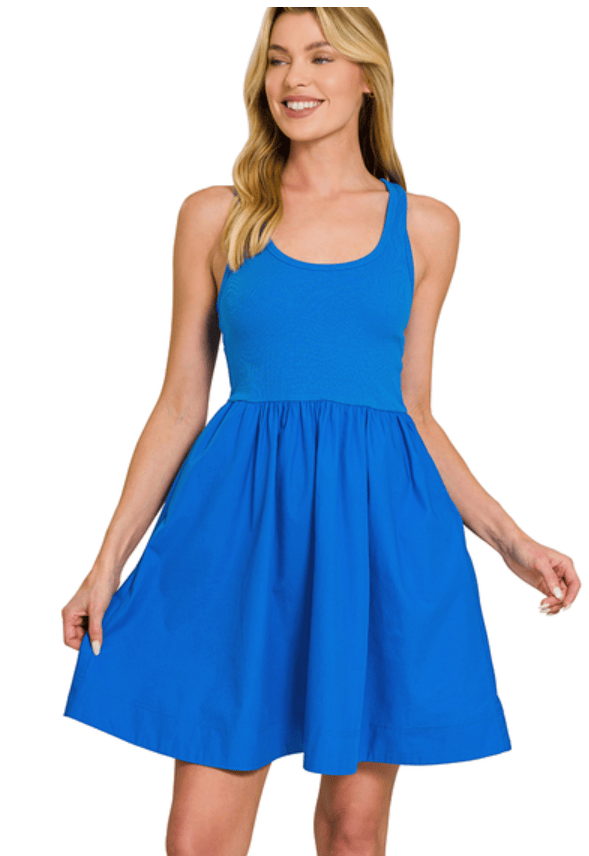 Ocean Blue Knit & Woven Midi Dress