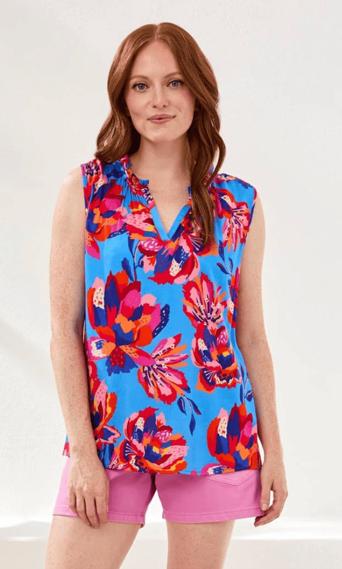 TurkishSea Printed Stretch Challis Frill Blouse